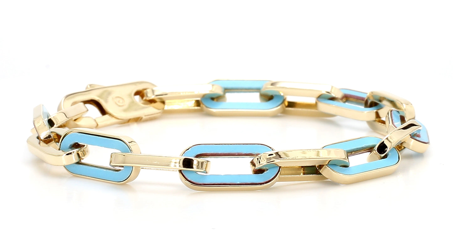 14K Turquoise Paperclip Gem Link Bracelet