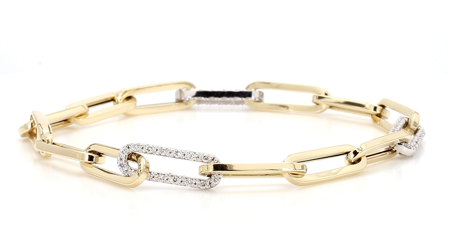 14K Gold and Mined Diamond Paperclip Bracelet